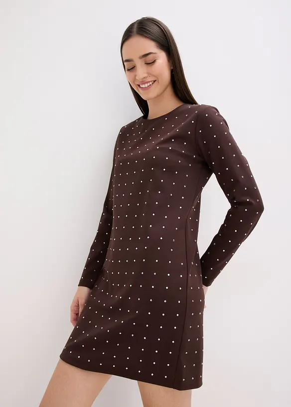 Jerseykleid mit Strass-Applikationen in braun von vorne (Totalaufnahme) - bonprix Jerseykleid mit Strass-Applikationen in braun von vorne (Totalaufnahme) - bonprix