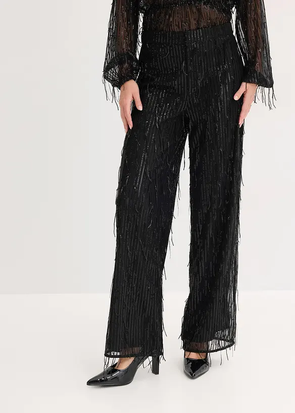 Paillettenhose  mit Fransen in schwarz von vorne - bonprix