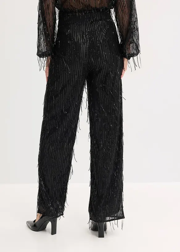 Paillettenhose  mit Fransen in schwarz von hinten - bonprix