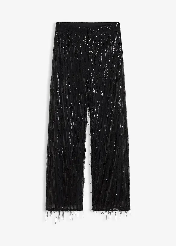 Paillettenhose  mit Fransen in schwarz von vorne - bonprix