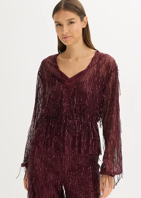 Pailletten-Bluse mit Fransen in rot von vorne (im Anschnitt) - bonprix Pailletten-Bluse mit Fransen in rot von vorne (im Anschnitt) - bonprix
