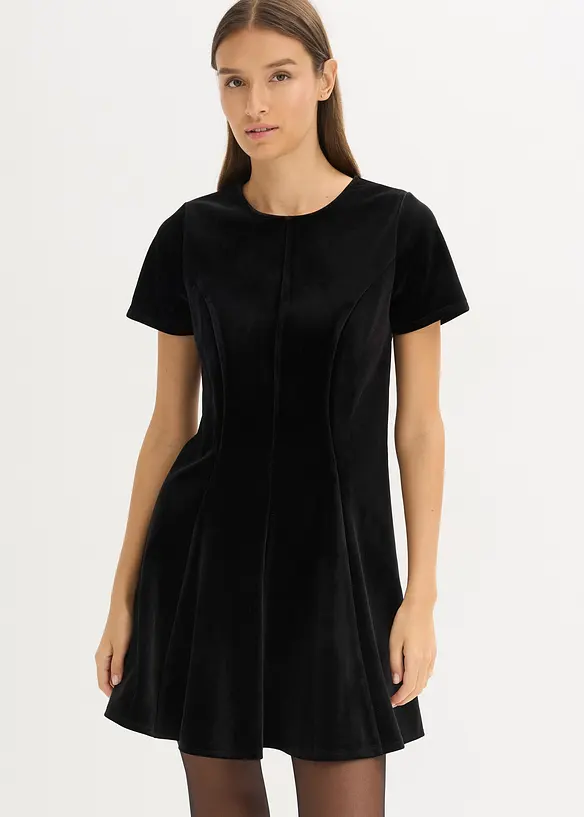 Minikleid aus softem Samt in schwarz von vorne (Totalaufnahme) - bonprix Minikleid aus softem Samt in schwarz von vorne (Totalaufnahme) - bonprix