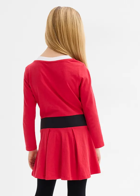 Weihnachtliches Jerseykleid aus reiner Baumwolle in rot von hinten (Totalaufnahme) - bonprix