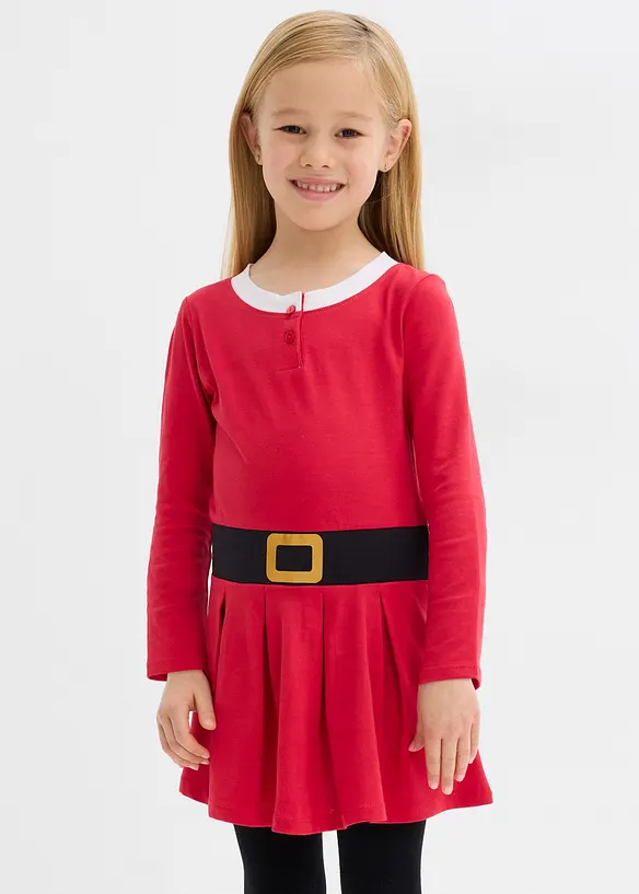 Weihnachtliches Jerseykleid aus reiner Baumwolle in rot von vorne (Totalaufnahme) - bonprix