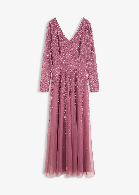 Abendkleid mit Paillettenstickerei in lila von vorne - bonprix