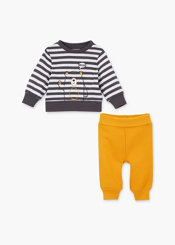 Baby Shirt und Sweathose aus reiner Bio-Baumwolle (2-tlg.Set) in weiß von vorne (Totalaufnahme) - bonprix