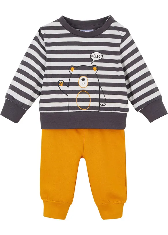 Baby Shirt und Sweathose aus reiner Bio-Baumwolle (2-tlg.Set) in weiß von vorne - bonprix