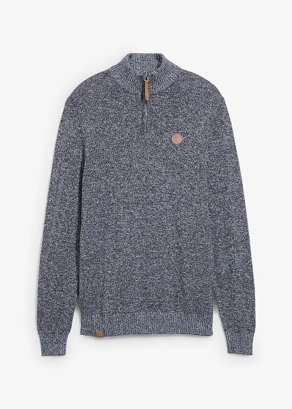 Troyer-Pullover mit reiner Baumwolle in blau von vorne - bonprix
