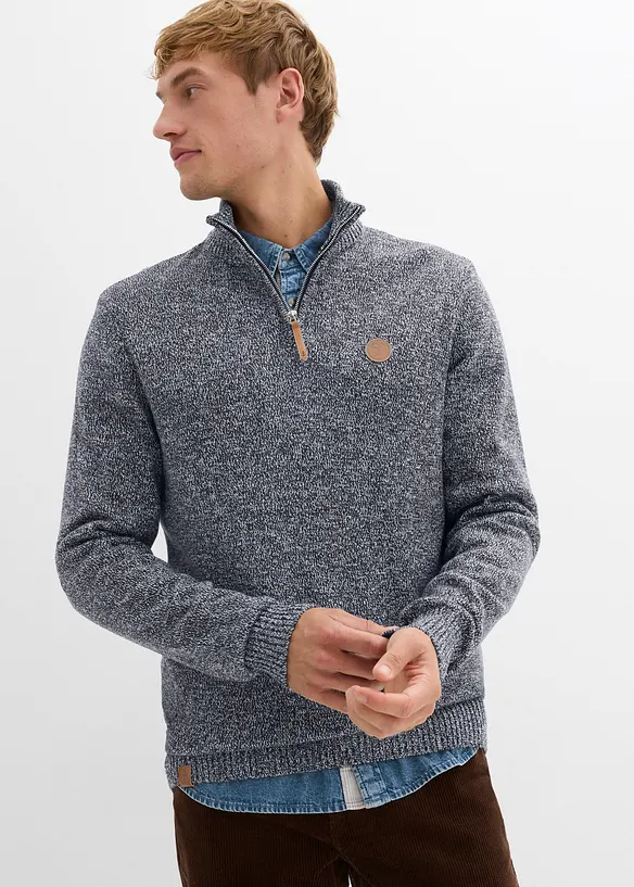 Troyer-Pullover mit reiner Baumwolle in blau von vorne (im Anschnitt) - bonprix
