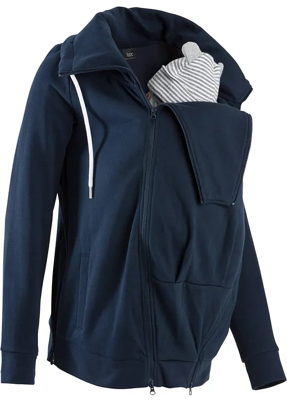 3-in-1 Umstands-Sweatjacke und Tragejacke in blau von vorne - bonprix