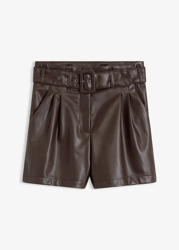 Lederimitat-Shorts mit Gürtel in braun von vorne - bonprix