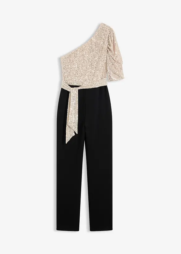 One-Shoulder-Jumpsuit mit Pailletten in schwarz von vorne - bonprix One-Shoulder-Jumpsuit mit Pailletten in schwarz von vorne - bonprix