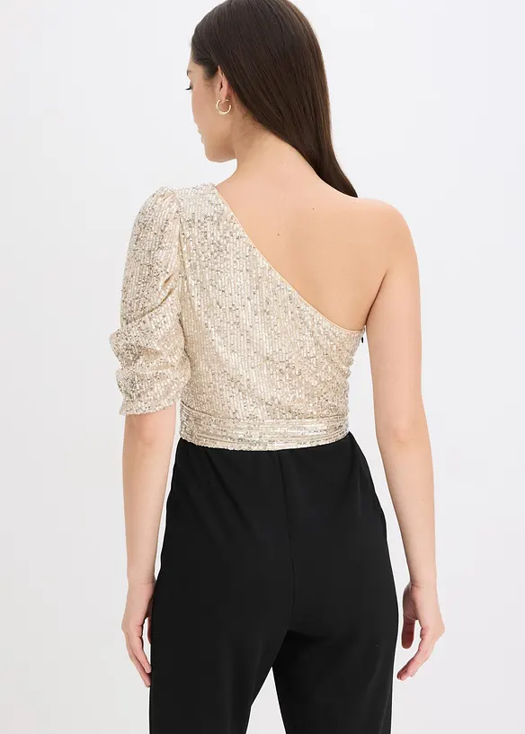 One-Shoulder-Jumpsuit mit Pailletten in schwarz von hinten (Totalaufnahme) - bonprix One-Shoulder-Jumpsuit mit Pailletten in schwarz von hinten (Totalaufnahme) - bonprix