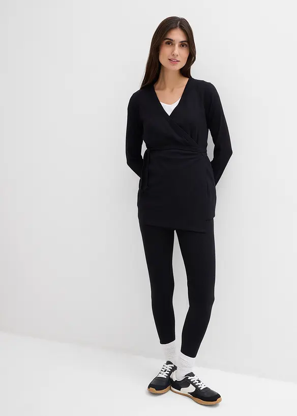 Set aus Umstands-Wickelshirt mit bequemer Leggings (2-tlg.Set) in schwarz von vorne (Totalaufnahme) - bonprix