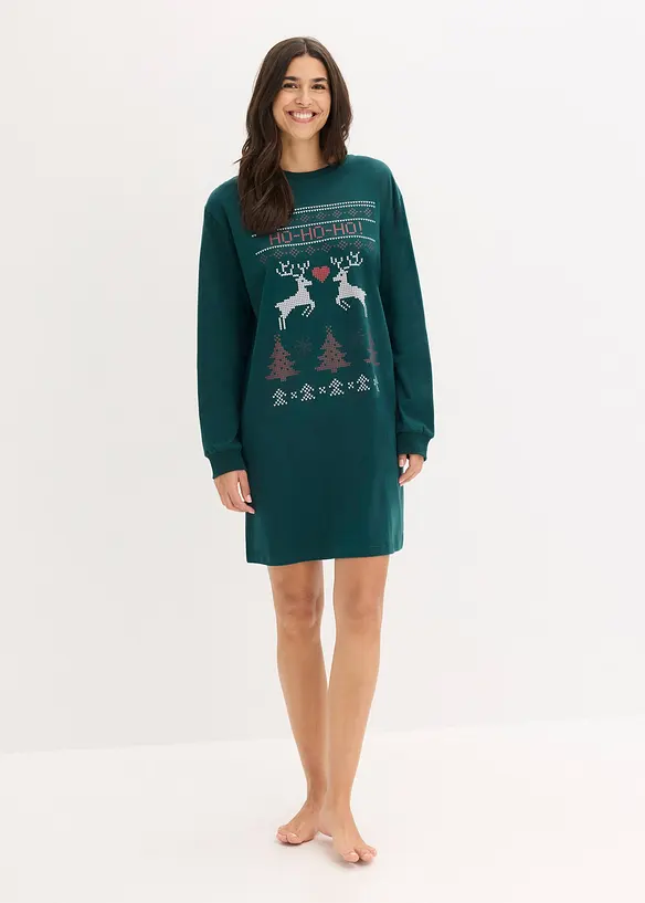 Oversized Nachthemd aus reiner Baumwolle in grün im Look von vorne (Totalaufnahme) - bonprix