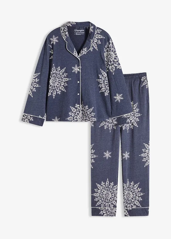 Pyjama mit Knopfleiste in blau von vorne - bonprix