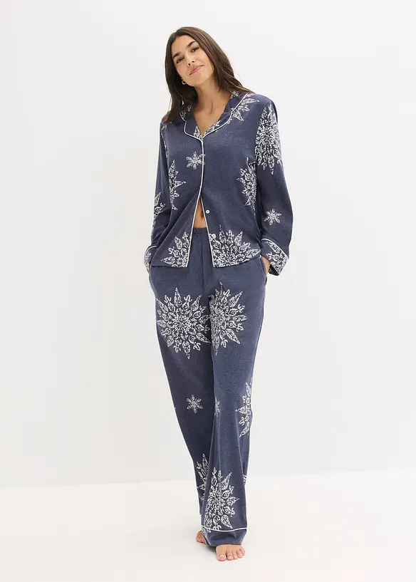Pyjama mit Knopfleiste in blau von vorne (Totalaufnahme) - bonprix