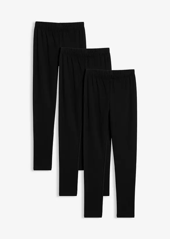 Thermo-Leggings aus elastischem Baumwoll-Mix (3er Pack) in schwarz von vorne - bonprix