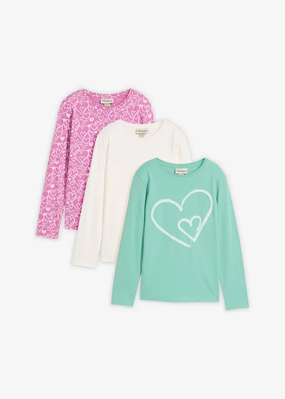 Langarmshirt aus reiner Bio-Baumwolle (3er Pack) in grün von vorne - bonprix