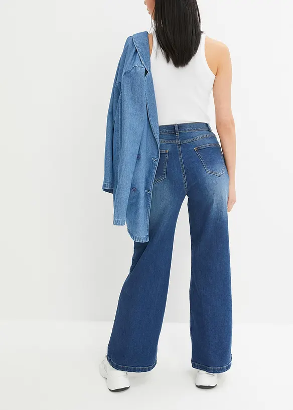 Wide Leg Jeans High Waist, Bio-Baumwolle in blau von hinten - bonprix