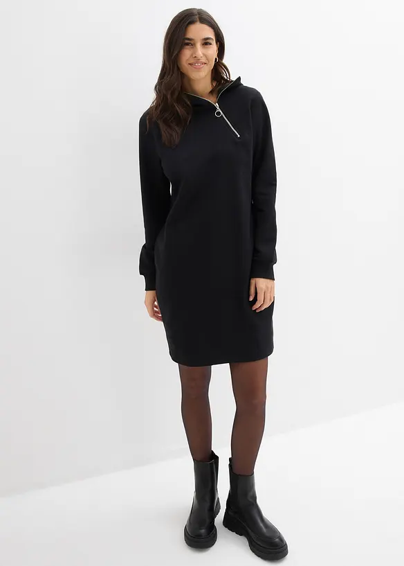 Sweatkleid aus Baumwoll-Mix in schwarz von vorne (Totalaufnahme) - bonprix Sweatkleid aus Baumwoll-Mix in schwarz von vorne (Totalaufnahme) - bonprix