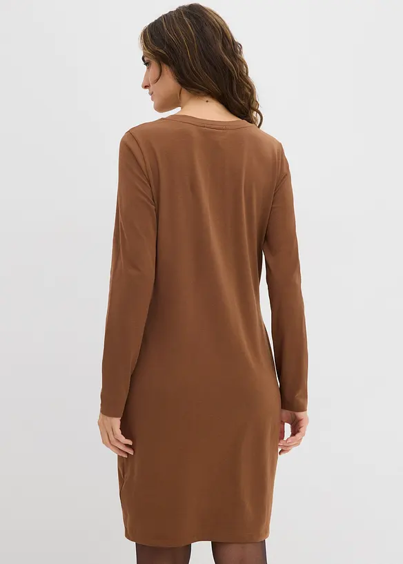 Jerseykleid aus Baumwolle mit Stretch (2er Pack) in braun von hinten (Totalaufnahme) - bonprix