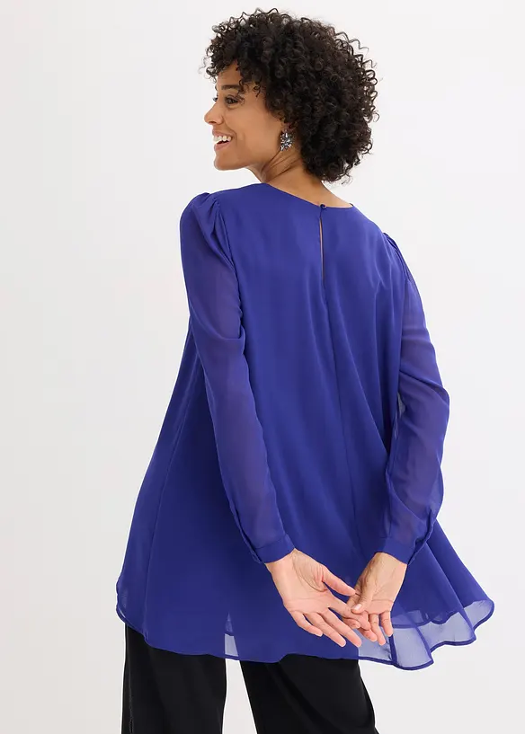 Vokuhila Long-Tunika in blau von hinten (im Anschnitt) - bonprix