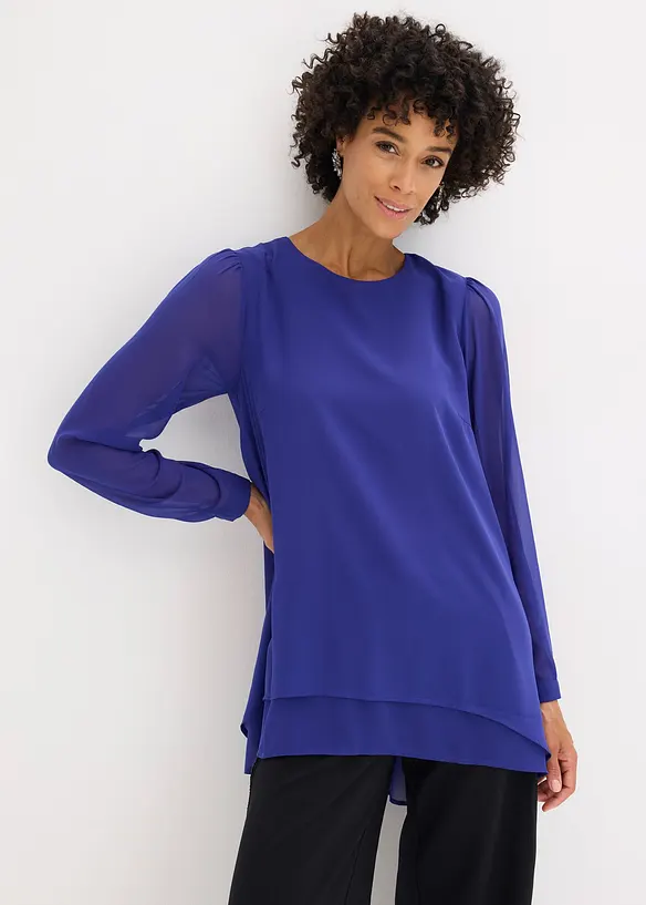 Vokuhila Long-Tunika in blau von vorne (im Anschnitt) - bonprix