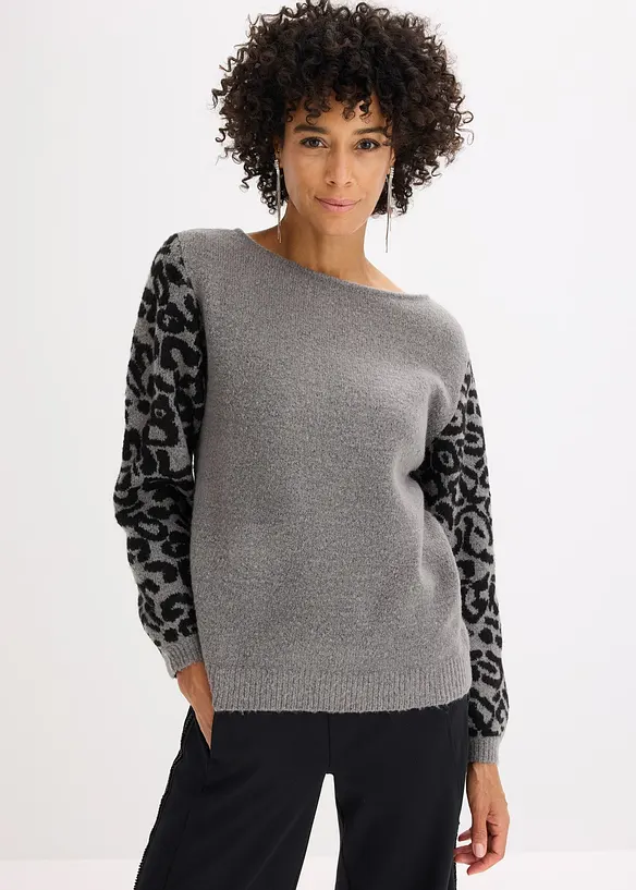 Pullover aus Strukturstrick in grau von vorne (im Anschnitt) - bonprix