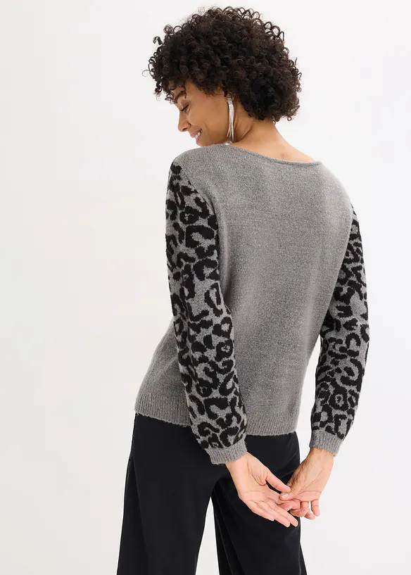 Pullover aus Strukturstrick in grau von hinten (im Anschnitt) - bonprix