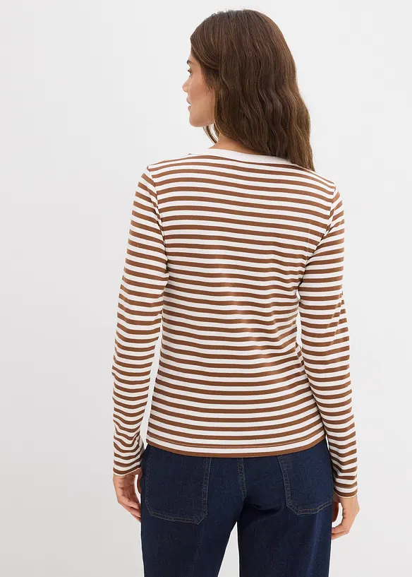 Langarmshirt aus reiner Bio-Baumwolle in braun von hinten (im Anschnitt) - bonprix
