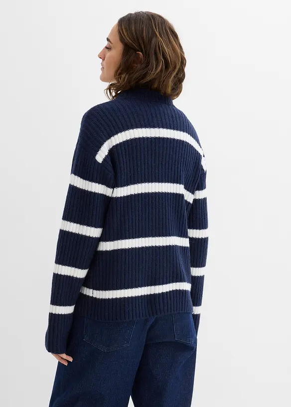 Oversize-Pullover mit Wollanteil in blau von hinten (im Anschnitt) - bonprix