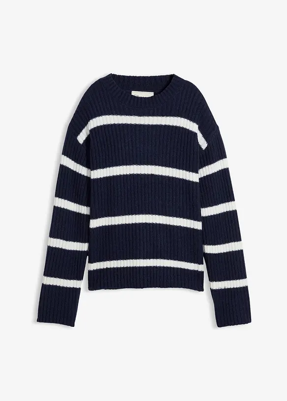 Oversize-Pullover mit Wollanteil in blau von vorne - bonprix