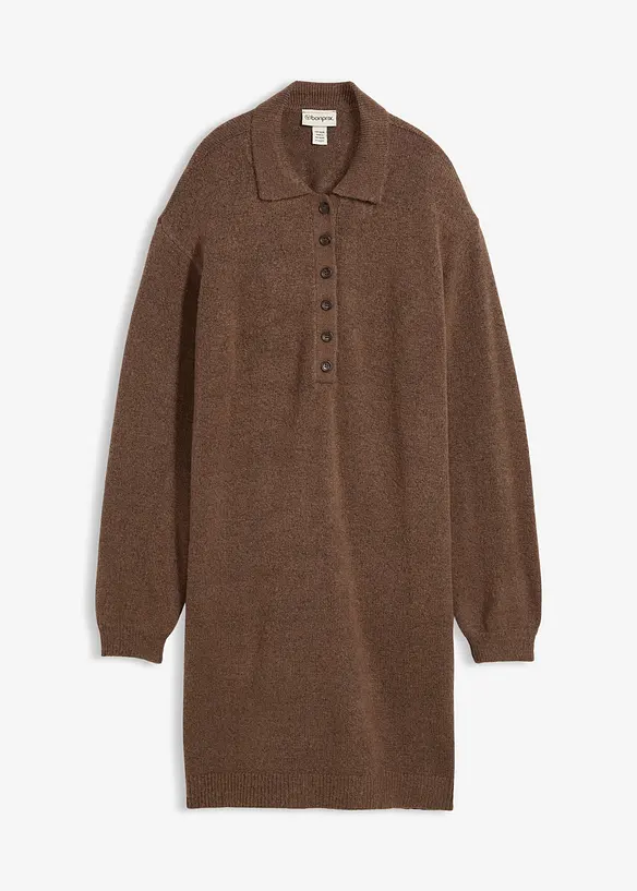 Kurzes Strickkleid mit Knopfleiste in braun von vorne - bonprix Kurzes Strickkleid mit Knopfleiste in braun von vorne - bonprix