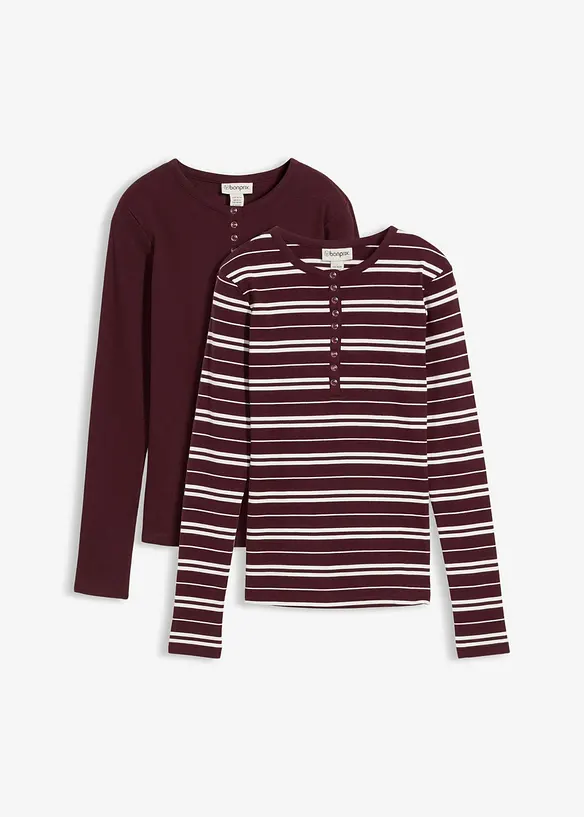 Geripptes Langarmshirt aus Bio-Baumwollmix in rot von vorne - bonprix