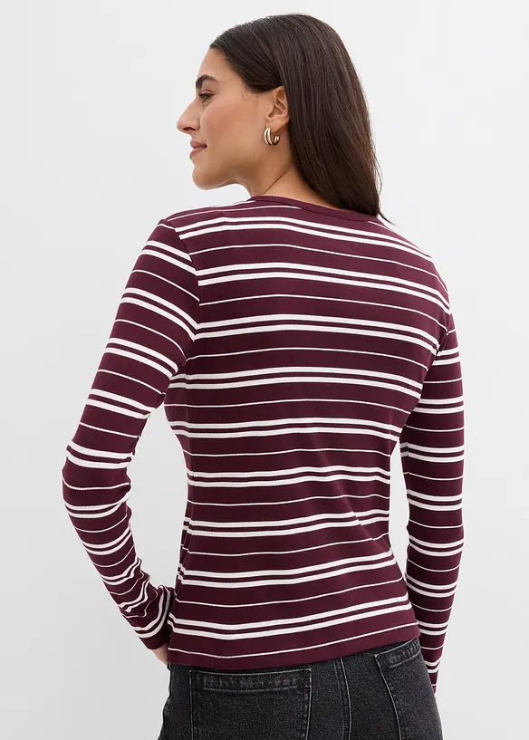 Geripptes Langarmshirt aus Bio-Baumwollmix in rot von hinten (im Anschnitt) - bonprix