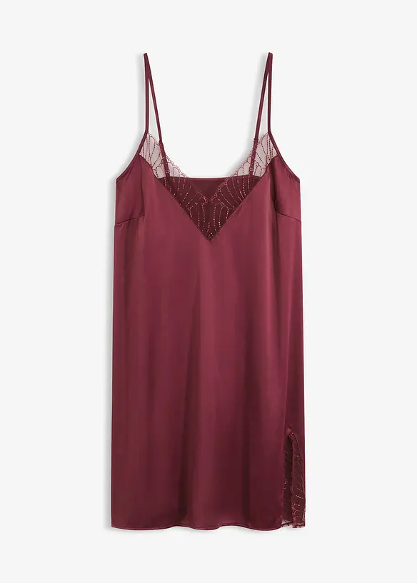 Satin Negligé mit edler Stickerei in rot von vorne - bonprix
