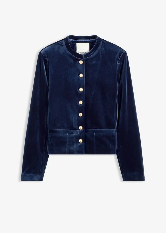 Samtjacke in blau von vorne - bonprix
