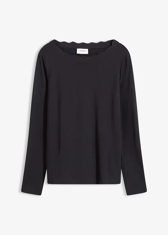 Wellenkanten Shirt aus Punto di Roma in schwarz von vorne - bonprix