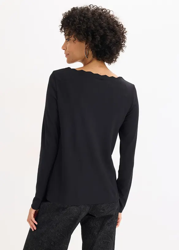 Wellenkanten Shirt aus Punto di Roma in schwarz von hinten (im Anschnitt) - bonprix