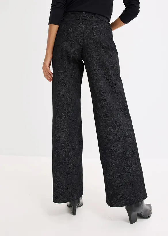 Wide Leg Hose aus Baumwollstretch in schwarz von hinten - bonprix