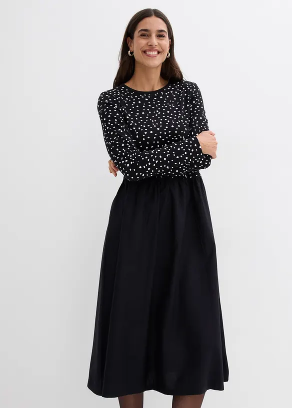 Kleid im Materialmix aus reiner Baumwolle in schwarz von vorne (Totalaufnahme) - bonprix Kleid im Materialmix aus reiner Baumwolle in schwarz von vorne (Totalaufnahme) - bonprix