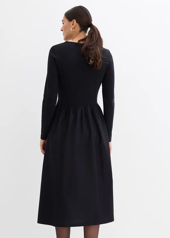 Kleid im Materialmix aus reiner Baumwolle in schwarz von hinten (Totalaufnahme) - bonprix Kleid im Materialmix aus reiner Baumwolle in schwarz von hinten (Totalaufnahme) - bonprix