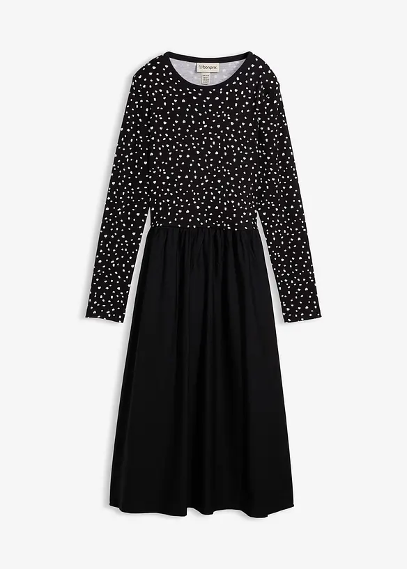 Kleid im Materialmix aus reiner Baumwolle in schwarz von vorne - bonprix Kleid im Materialmix aus reiner Baumwolle in schwarz von vorne - bonprix