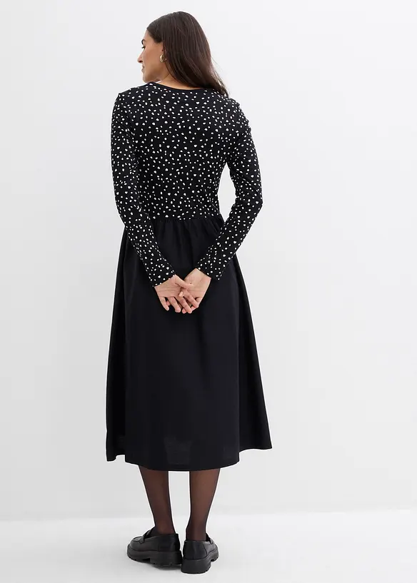 Kleid im Materialmix aus reiner Baumwolle in schwarz von hinten (Totalaufnahme) - bonprix Kleid im Materialmix aus reiner Baumwolle in schwarz von hinten (Totalaufnahme) - bonprix
