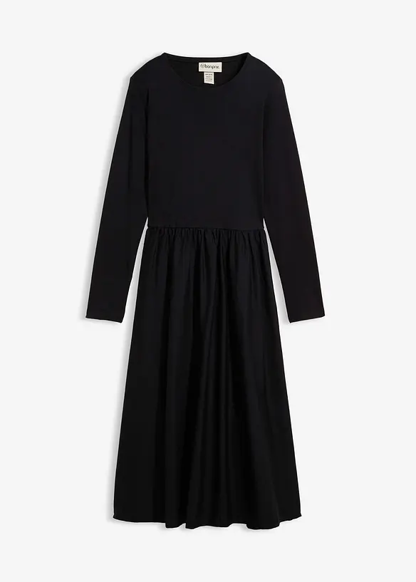 Kleid im Materialmix aus reiner Baumwolle in schwarz von vorne - bonprix Kleid im Materialmix aus reiner Baumwolle in schwarz von vorne - bonprix