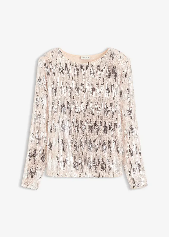 Pailletten-Langarmshirt in beige von vorne - bonprix
