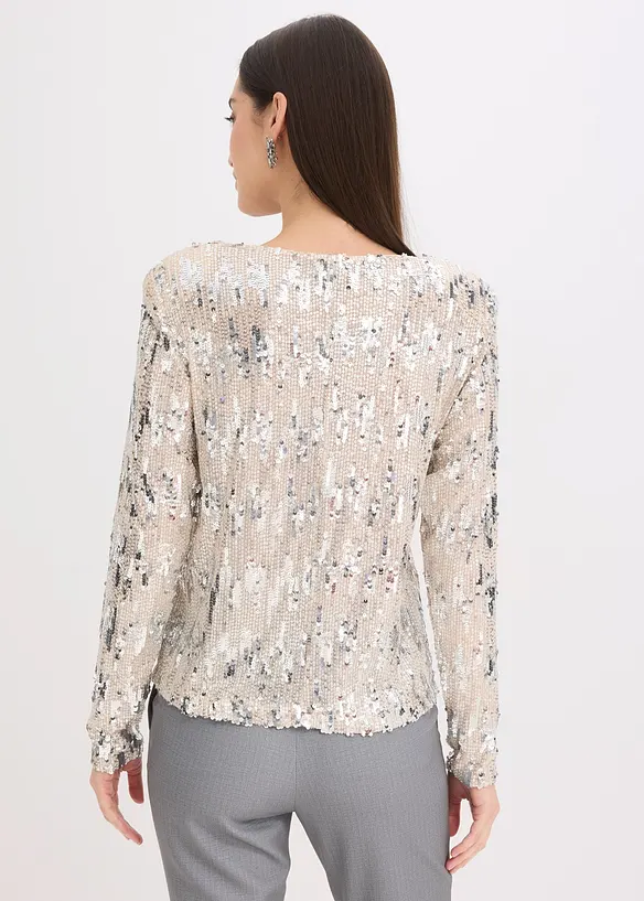 Pailletten-Langarmshirt in beige von hinten (im Anschnitt) - bonprix