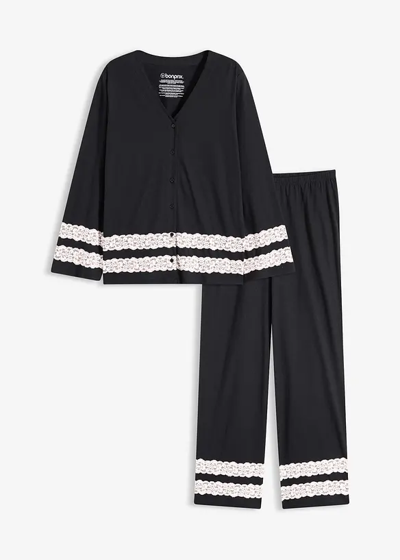 Pyjama aus softem Viskose-Mix in schwarz von vorne - bonprix