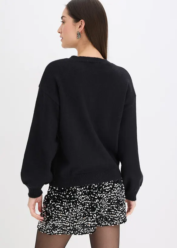 Strickjacke mit dekorativen Knöpfen in schwarz von hinten (im Anschnitt) - bonprix